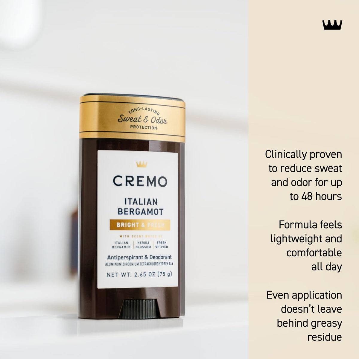 Cremo Italian Bergamot body wash bottle with rich lather