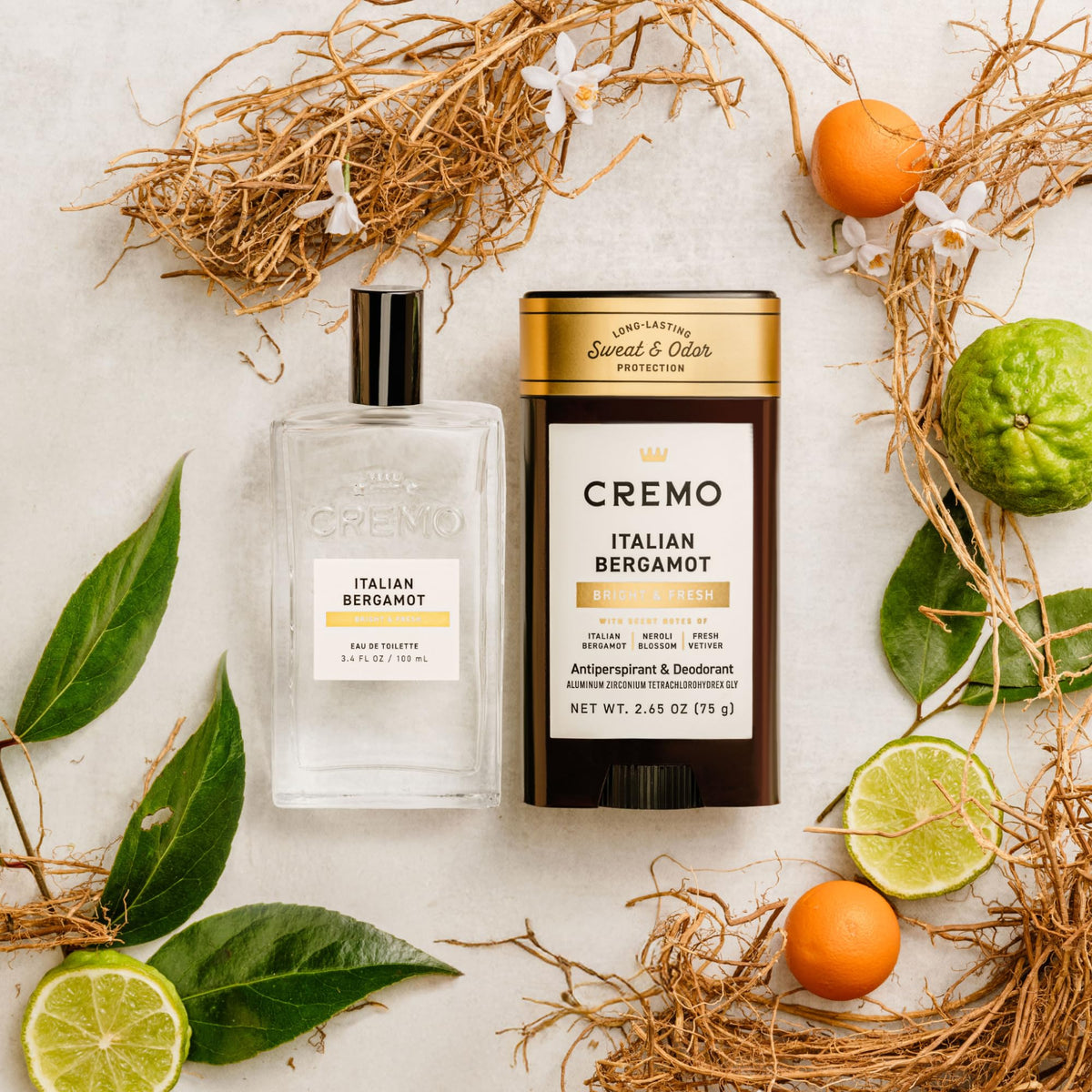 Cremo Italian Bergamot deodorant stick for long-lasting odor protection