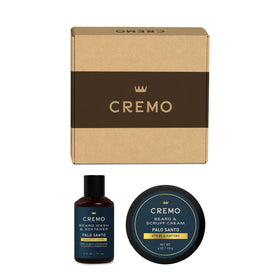 Cremo Palo Santo 2n1 Beard Wash bottle with soothing cleanse for shorter beards