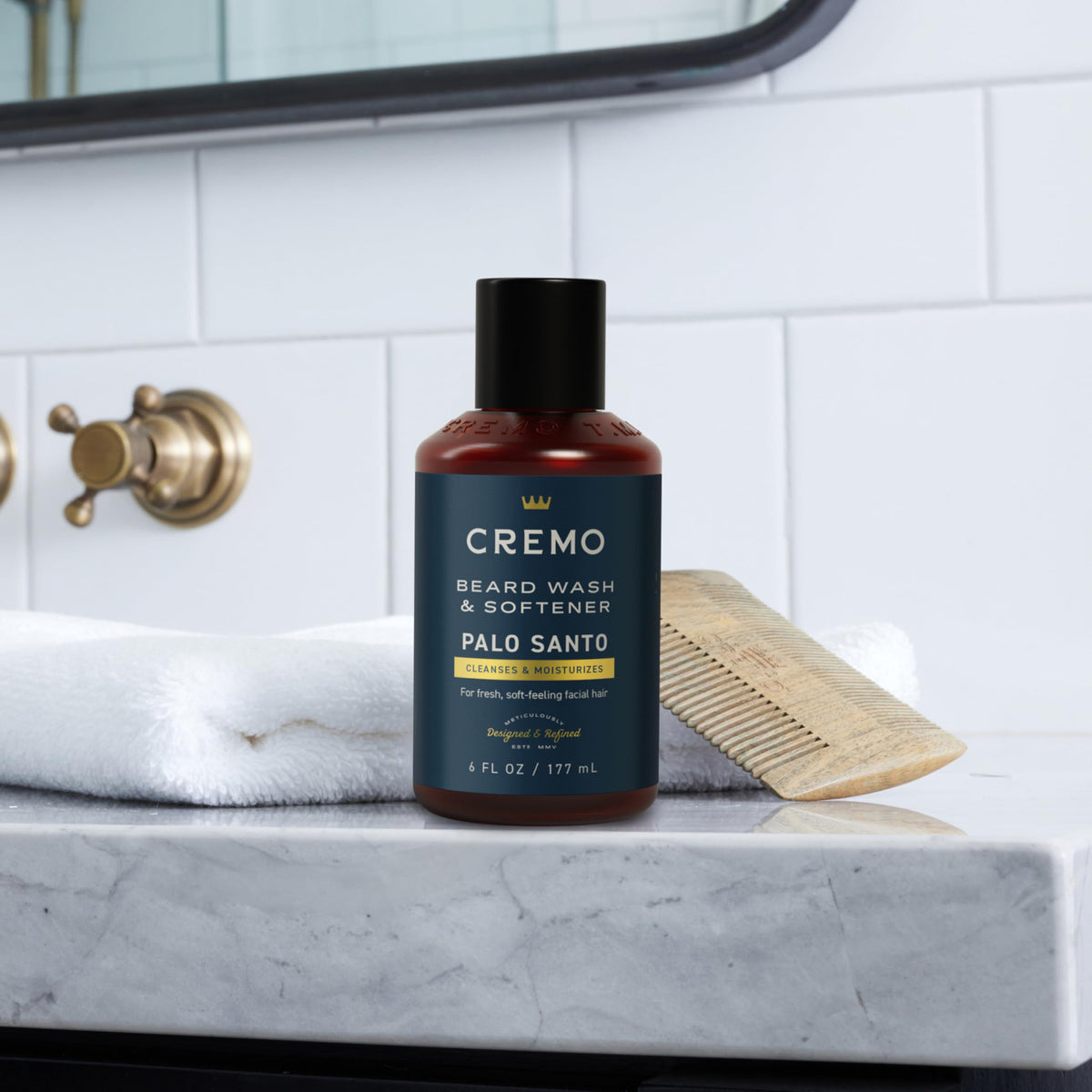 Cremo Palo Santo kit packaging showing two essential beard care products