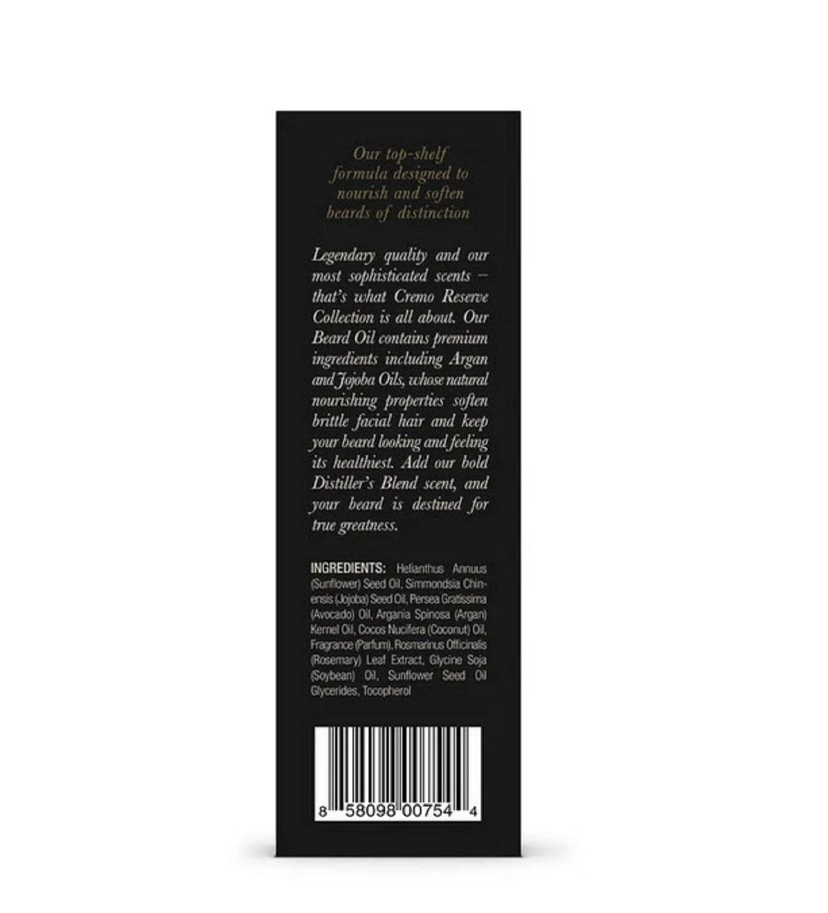 Cremo Reserve Distiller's Blend scent profile evokes bourbon and vetiver.
