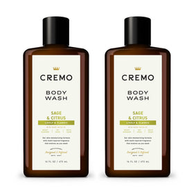 Cremo Rich-Lathering Sage & Citrus body wash bottle offers an energizing scent for morning showers