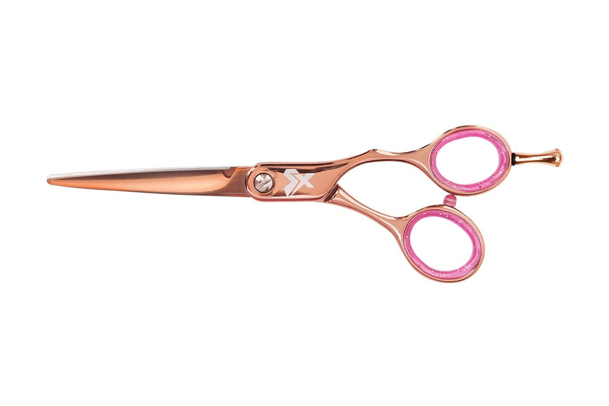 Cricket Shear Xpressions 5.75-inch rose gold blade close-up for precise cuts