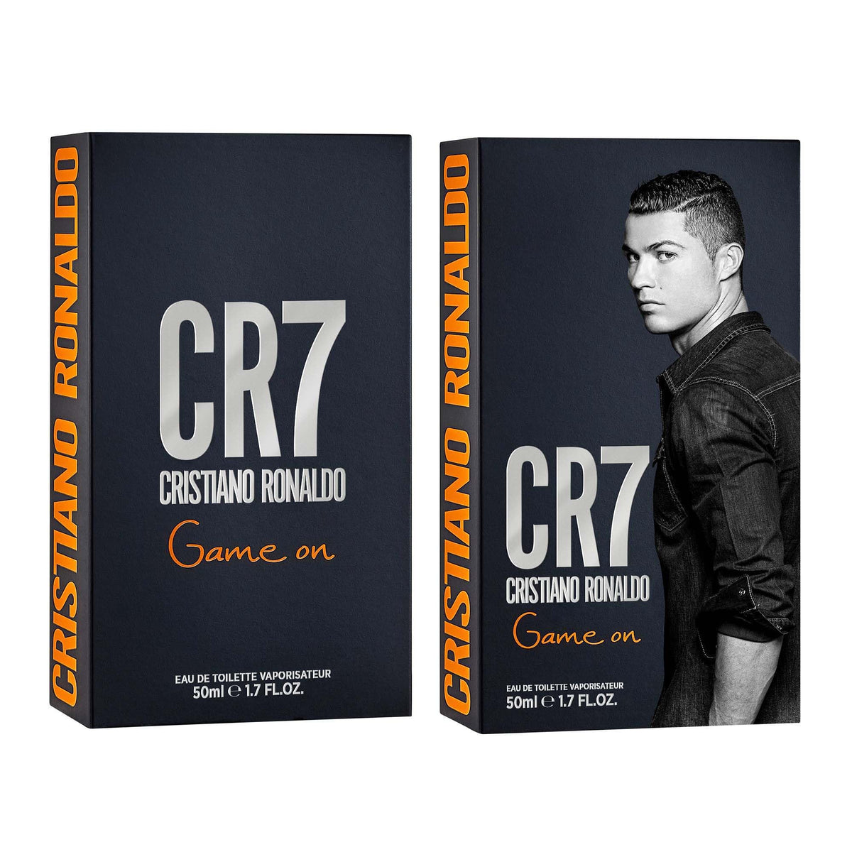 CR7 Game On bottle on dark shelf for sophisticated aesthetic.