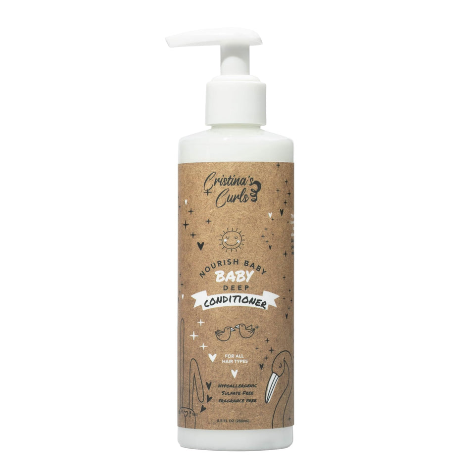 Cristina's Curls Baby Conditioner bottle pour showing gentle slip for detangling