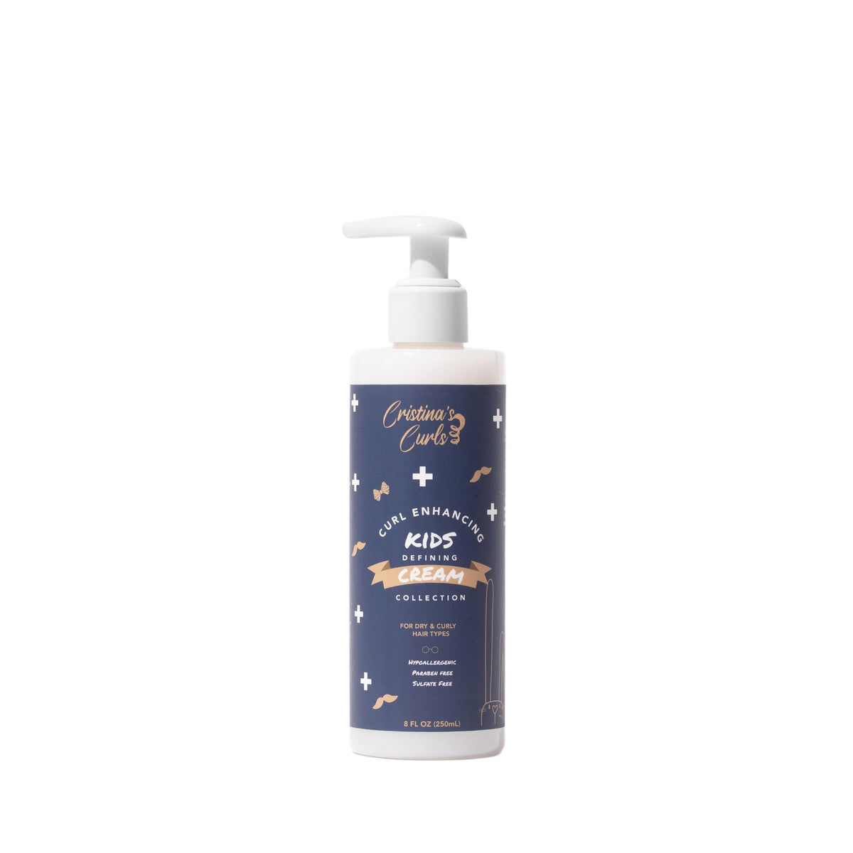 Cristina's Curls curl defining cream for kids bottle promotes soft, frizz-controlled styling.