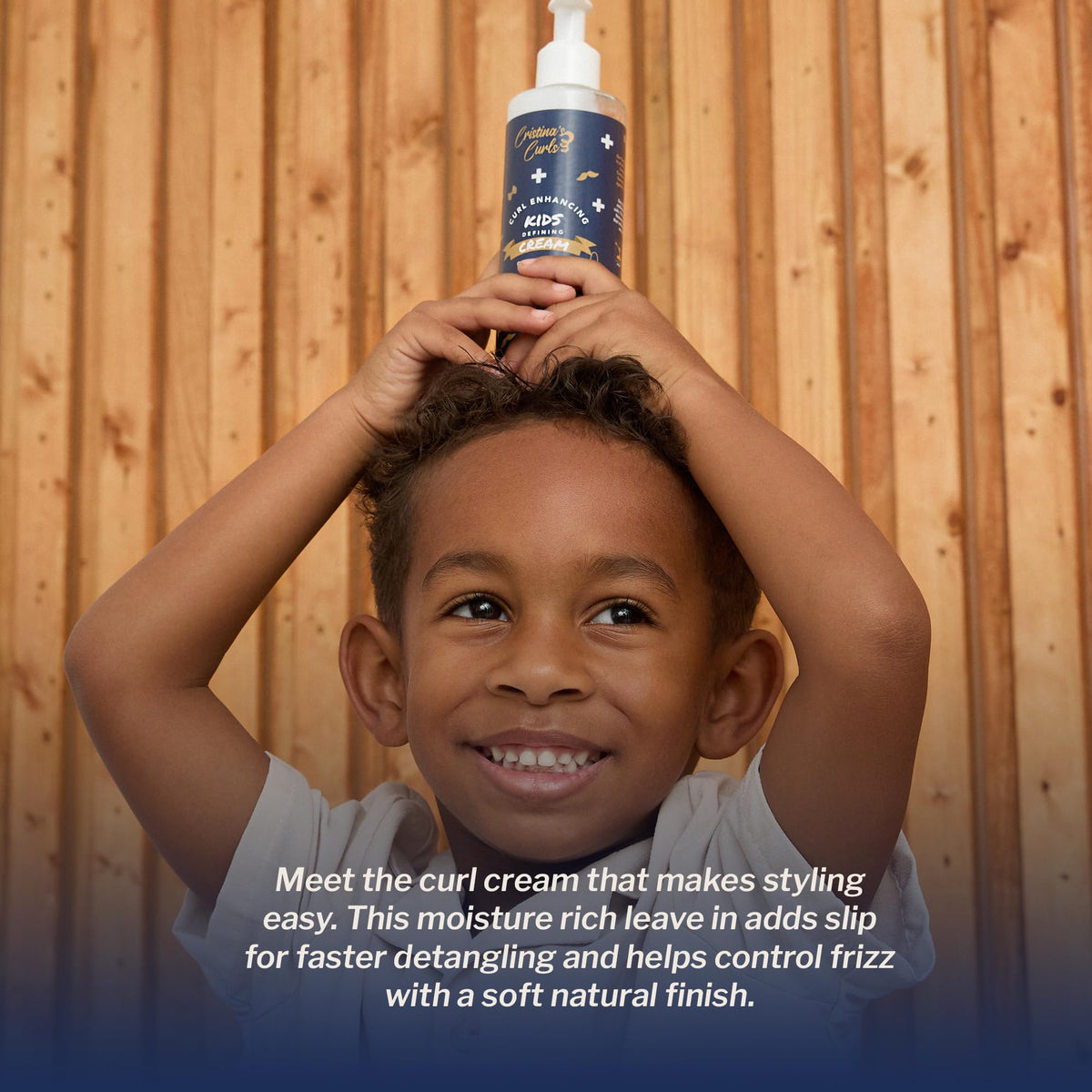 Cristina's Curls curl defining cream for kids hair close-up shows soft, touchable definition.