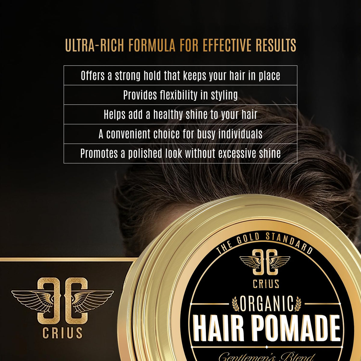 CRIUS COSMETICS carnauba wax contributes to natural hold without harsh chemicals.