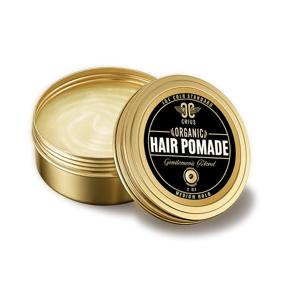 CRIUS COSMETICS Chronos Creed hair pomade tube shows natural hold with organic formula.