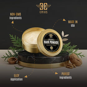 CRIUS COSMETICS pomade delivering matte finish with flexible hold for versatile styles.