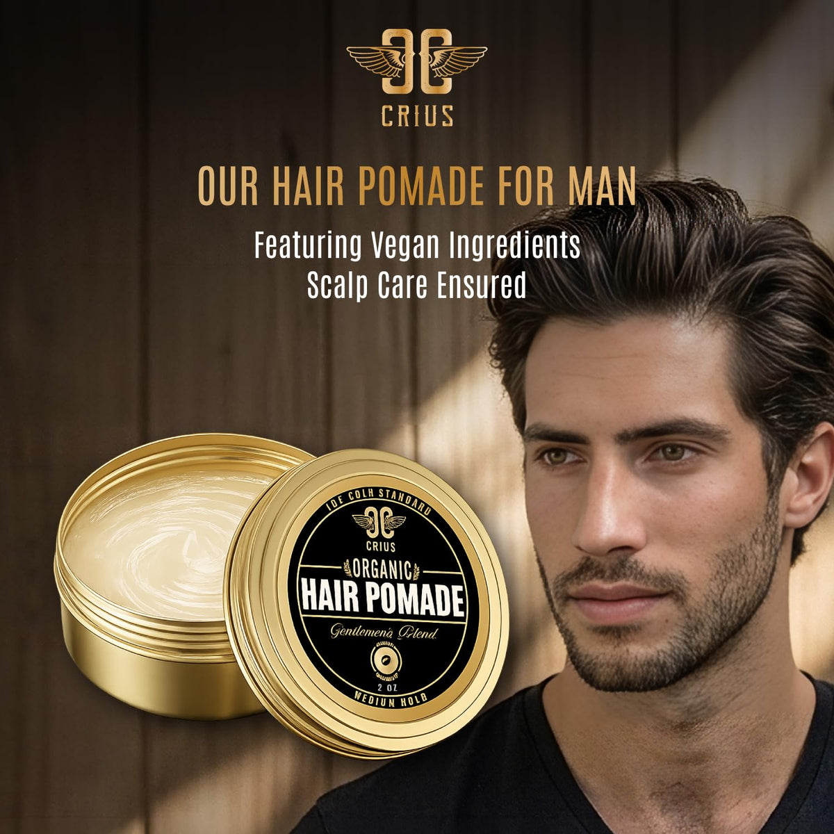 CRIUS COSMETICS USA-made pomade emphasizes clean production and quality.