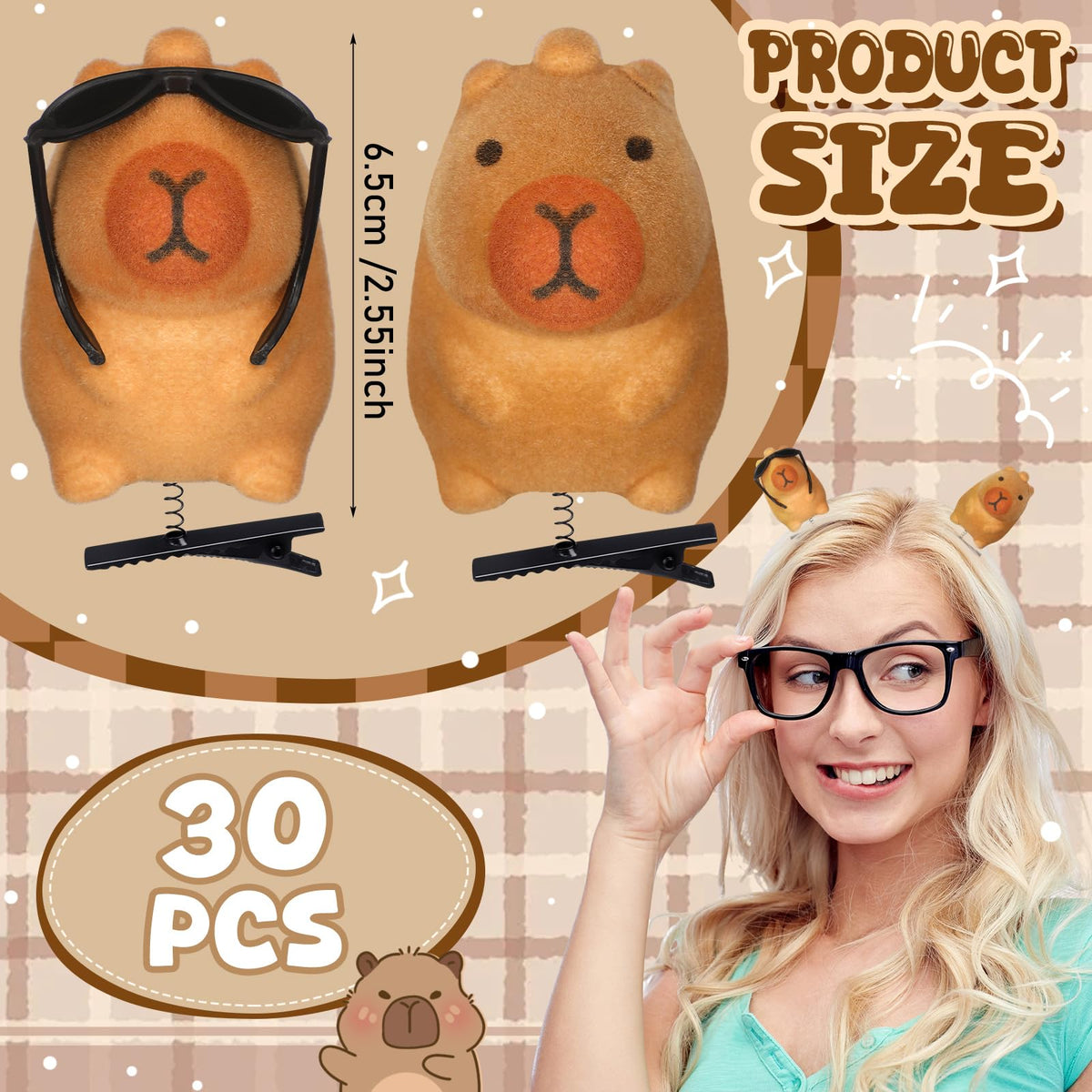 Croknit brown plush capybara hairpins with soft texture for gentle wear.
