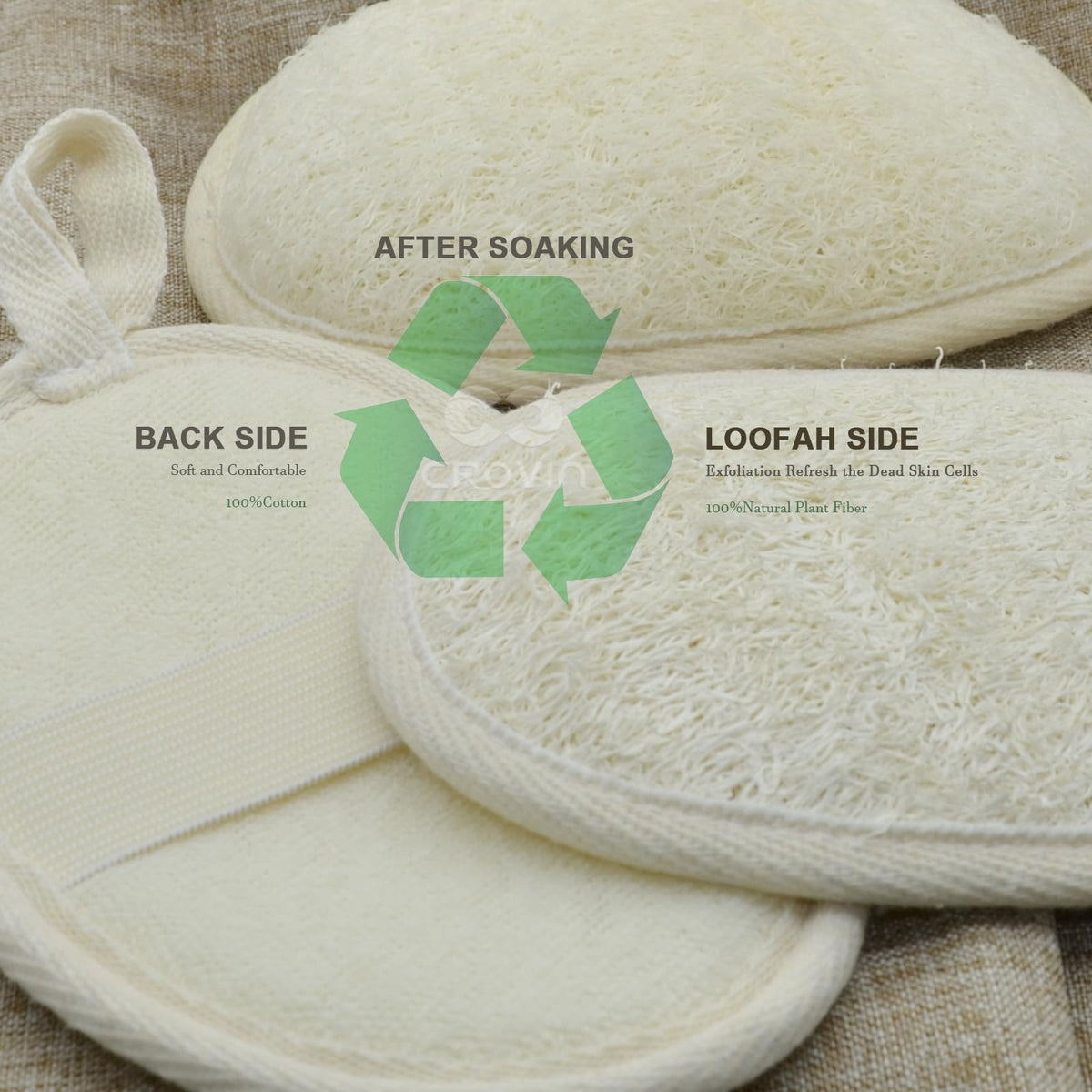 CROVIN 2-in-1 loofah sponge with hook for easy drying