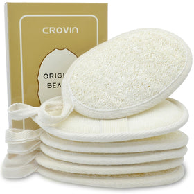 CROVIN natural loofah sponge pack six for gentle shower exfoliation