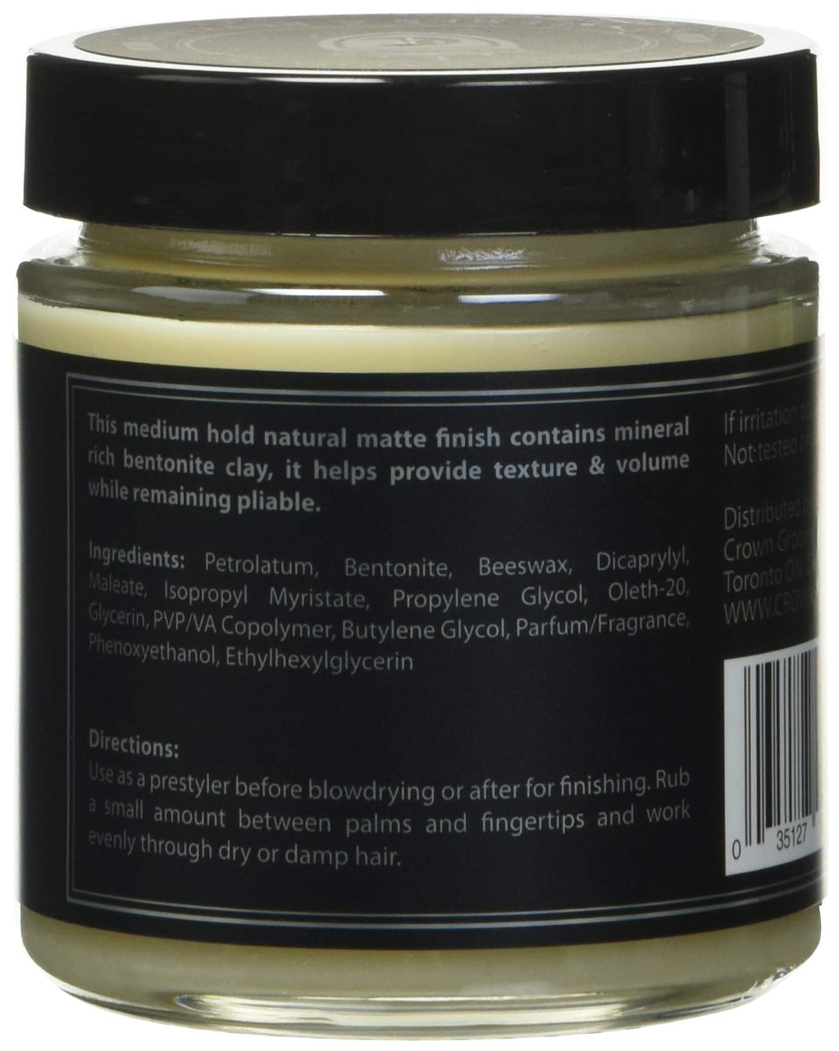 Crown Shaving Hippie Killer matte styling clay application on hands shows easy styling.