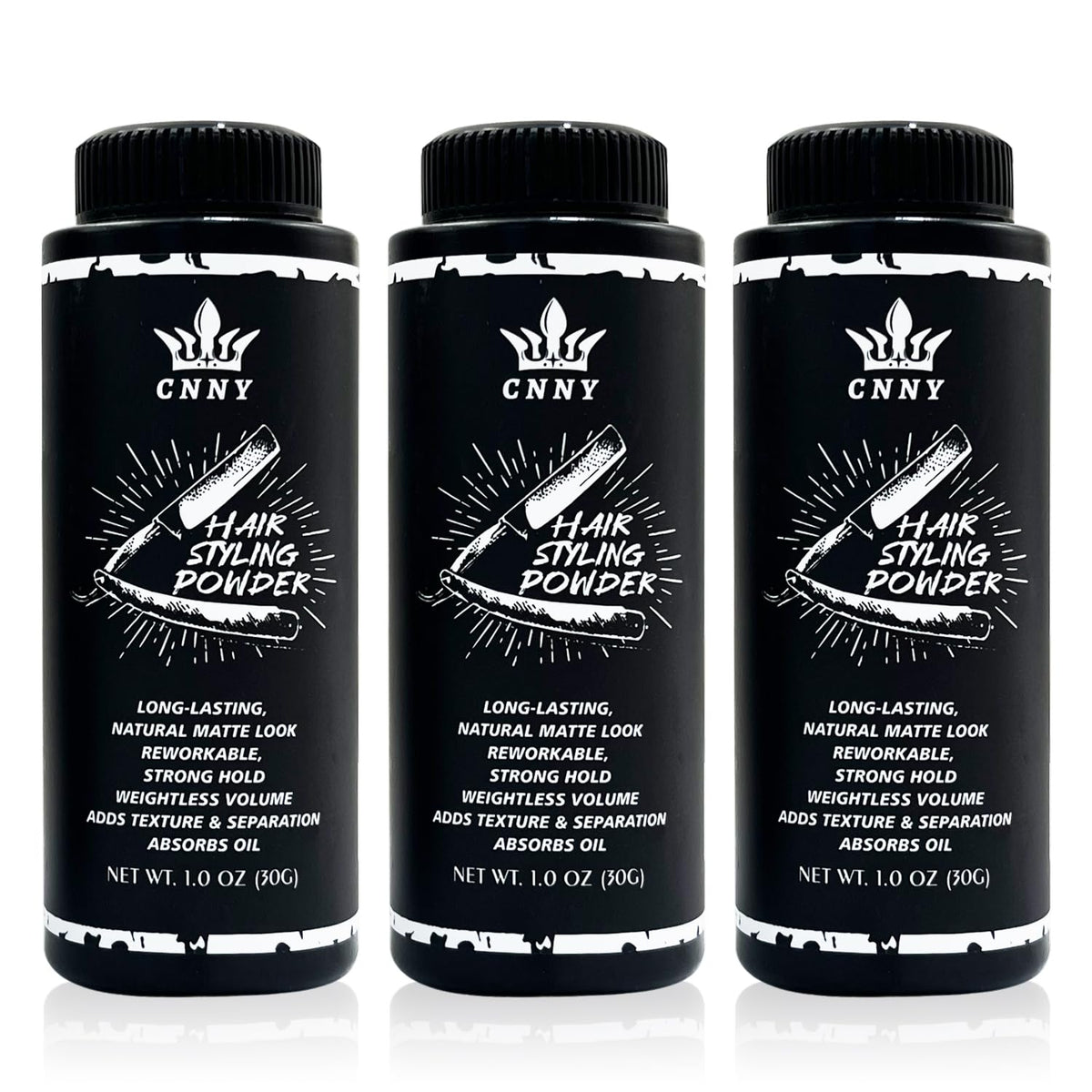 Crownnaturally hair styling powder 1oz tin front view provides instant volume and texture.