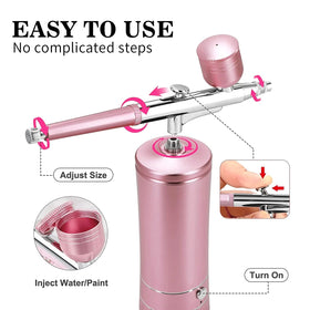 Crpen air compressor in pink powers precise spraying for nails, cosmetics, and light art projects.