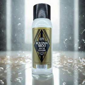 Crusellas Legitima Cologne 1800 close-up bottle highlighting citrus aroma for rituals.