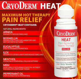 CryoDerm Heat Lotion 3 oz bottle and cap close-up for travel-friendly size