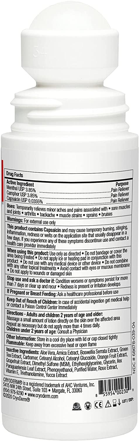 CryoDerm Heat Lotion roll-on being applied for quick on-the-go relief