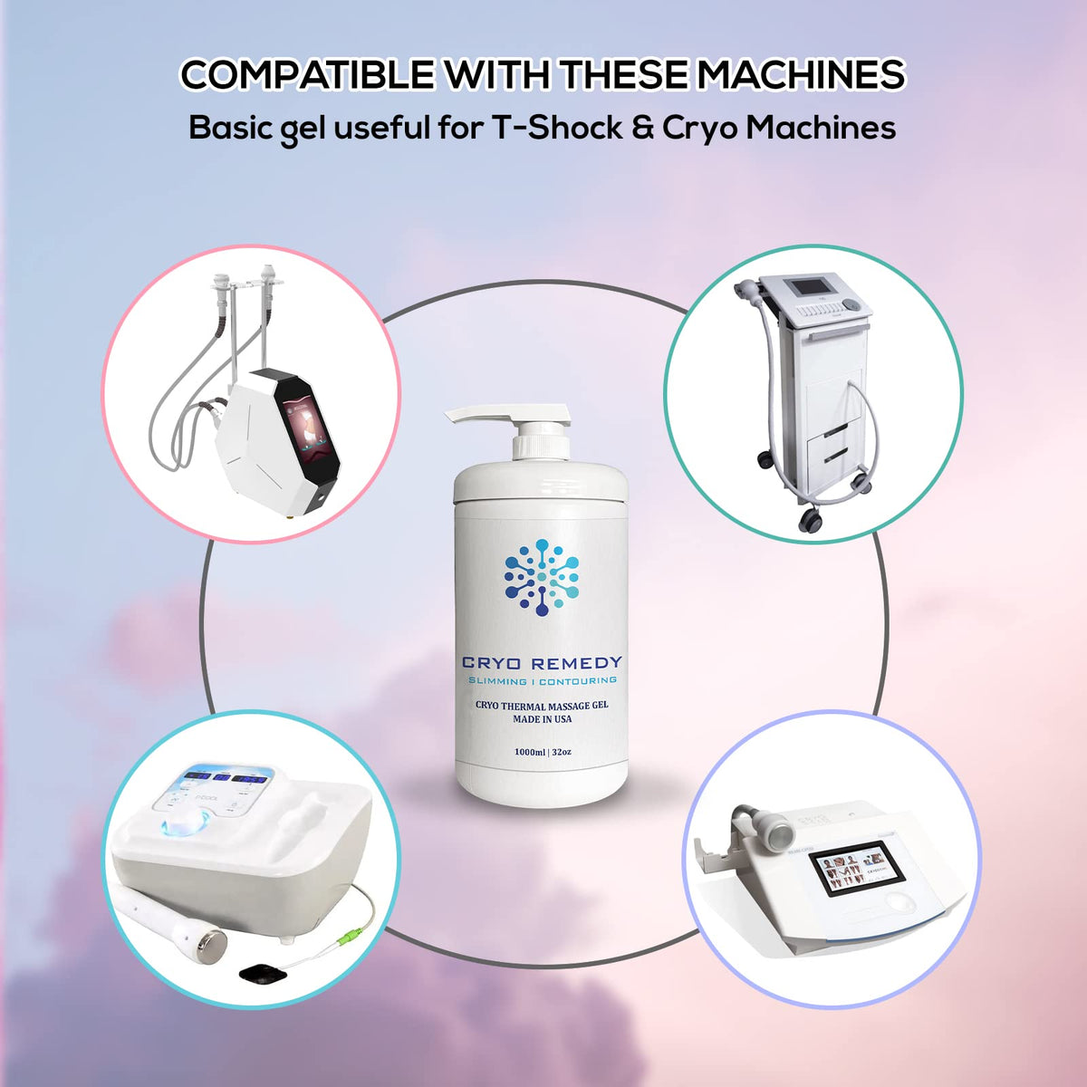 Cryo Remedy conductive gel for RF slimming provides efficient energy transfer and comfortable sessions.