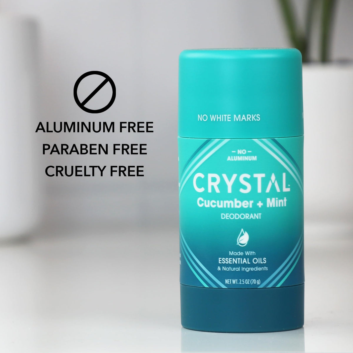 Crystal Essence magnesium stick being applied for odor neutralization.
