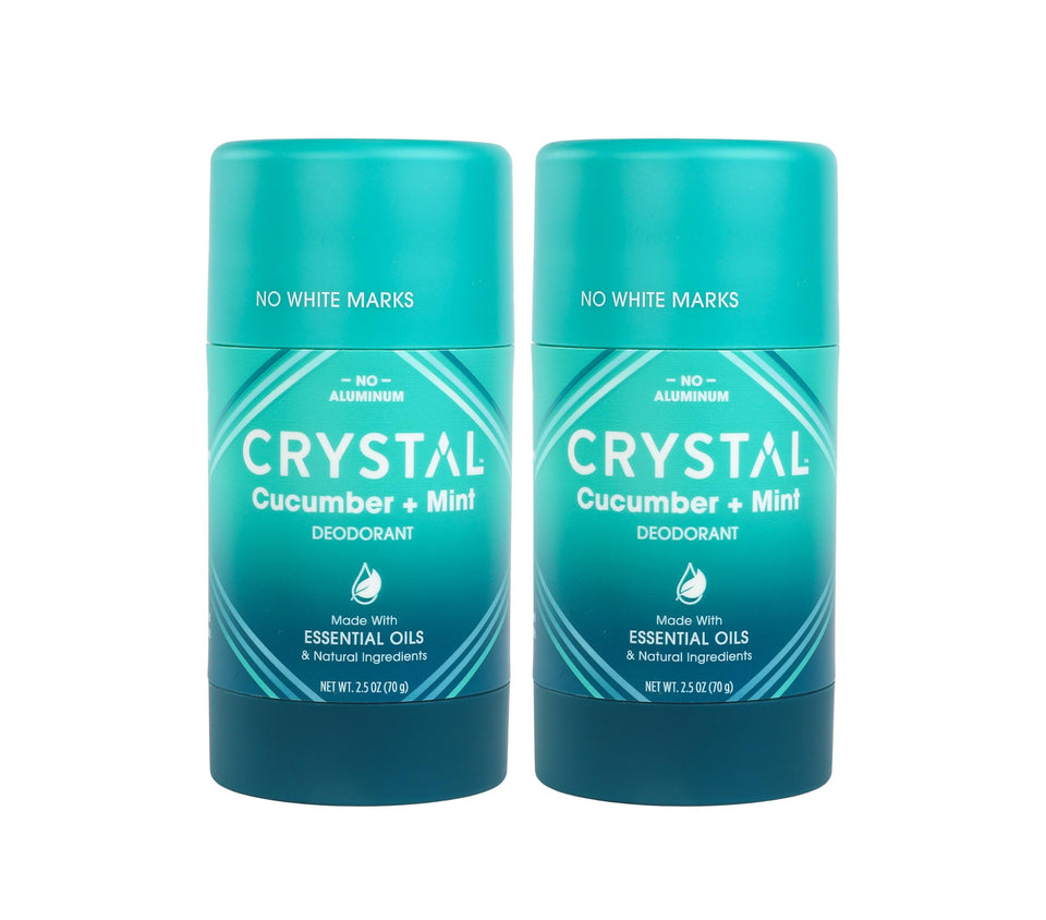 Crystal Essence magnesium solid stick in cucumber mint packaging for odor control.