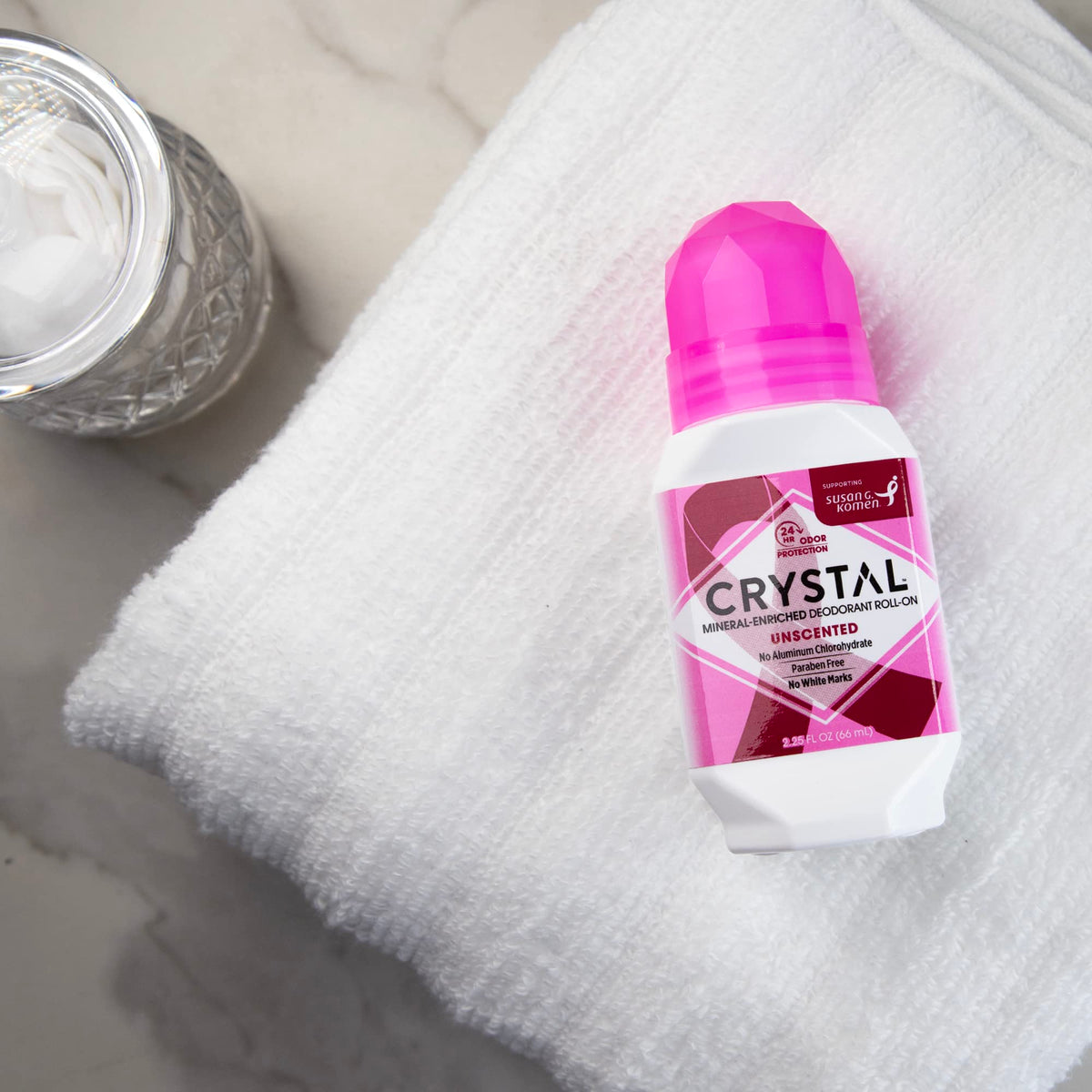 Crystal Essence roll-on cap close-up illustrating a clean, residue-free experience.