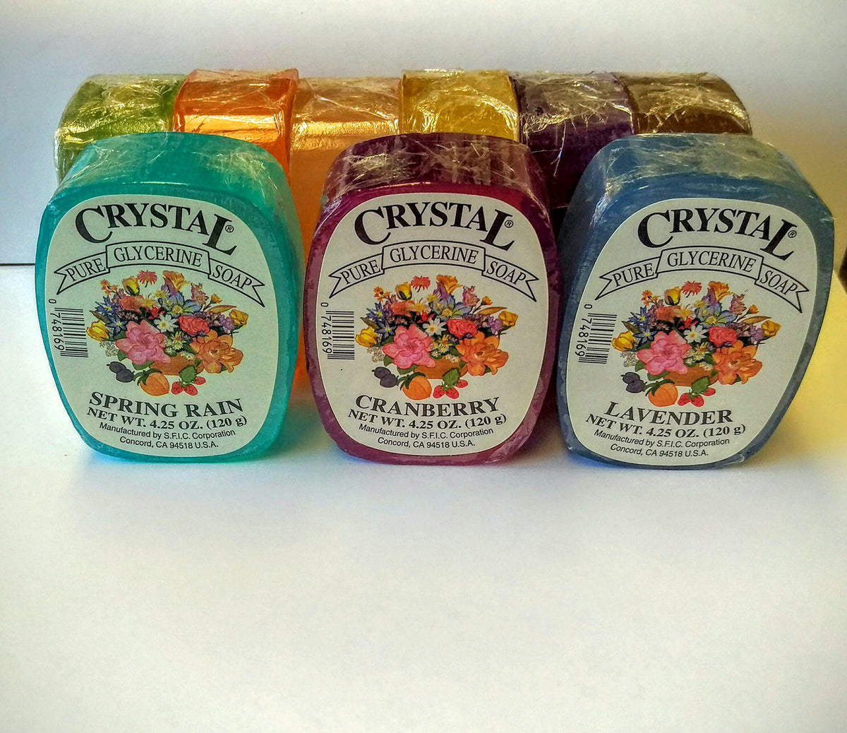 Crystal Glycerine Soap packaging display emphasizing vegan and cruelty-free features