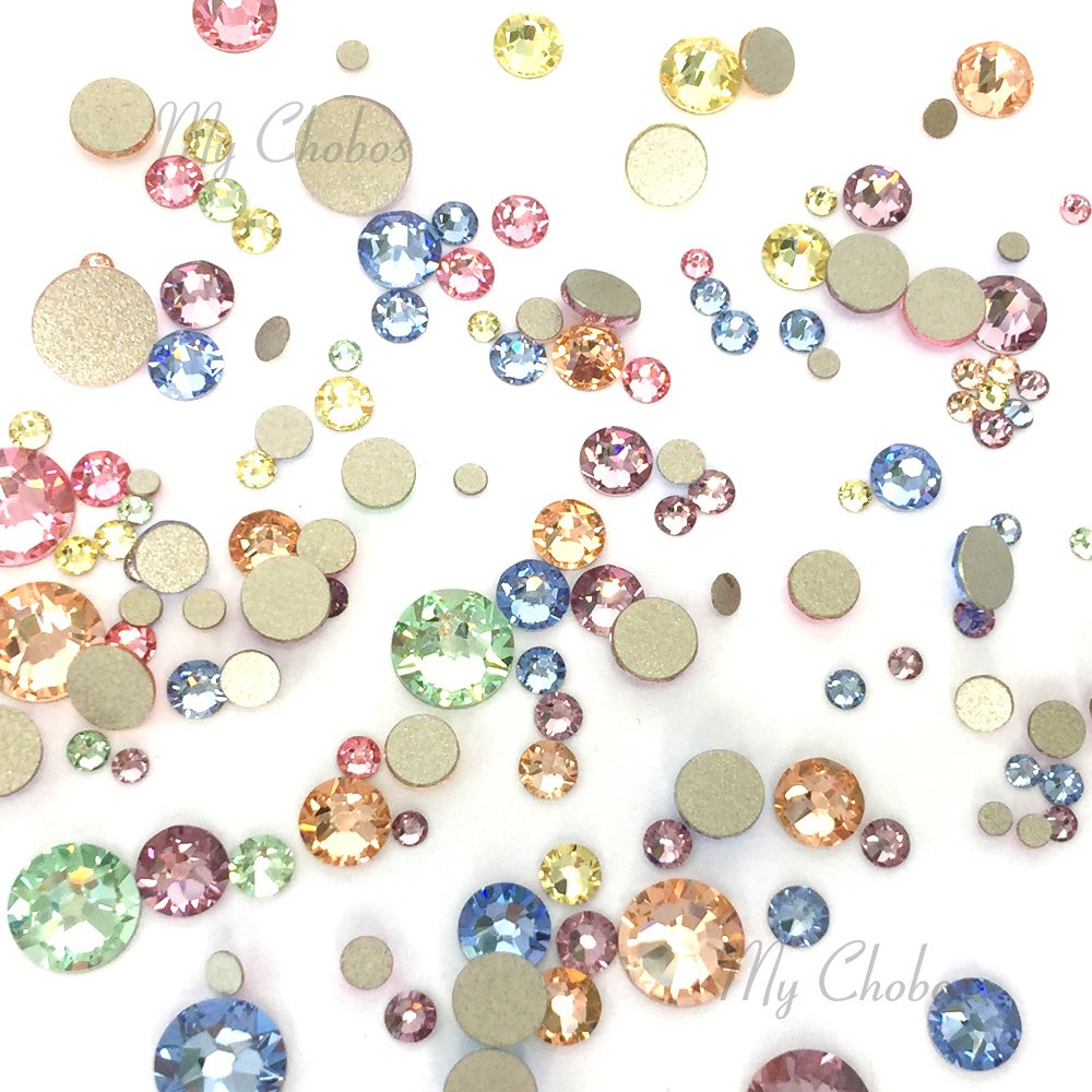 Crystal-Wholesale Swarovski flatbacks in mixed sizes ready to apply with glue on various surfaces.