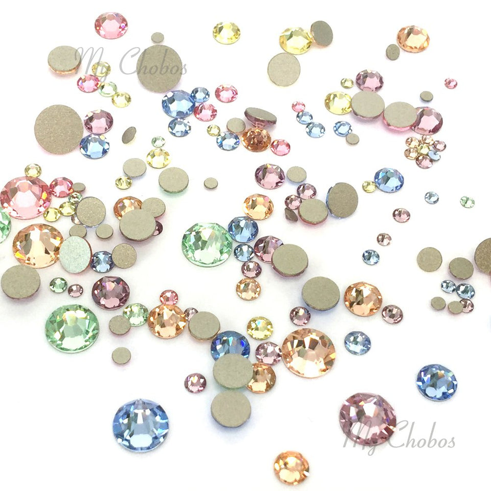 Crystal-Wholesale Baby Colors Swarovski flatbacks in mixed sizes for versatile nail art.