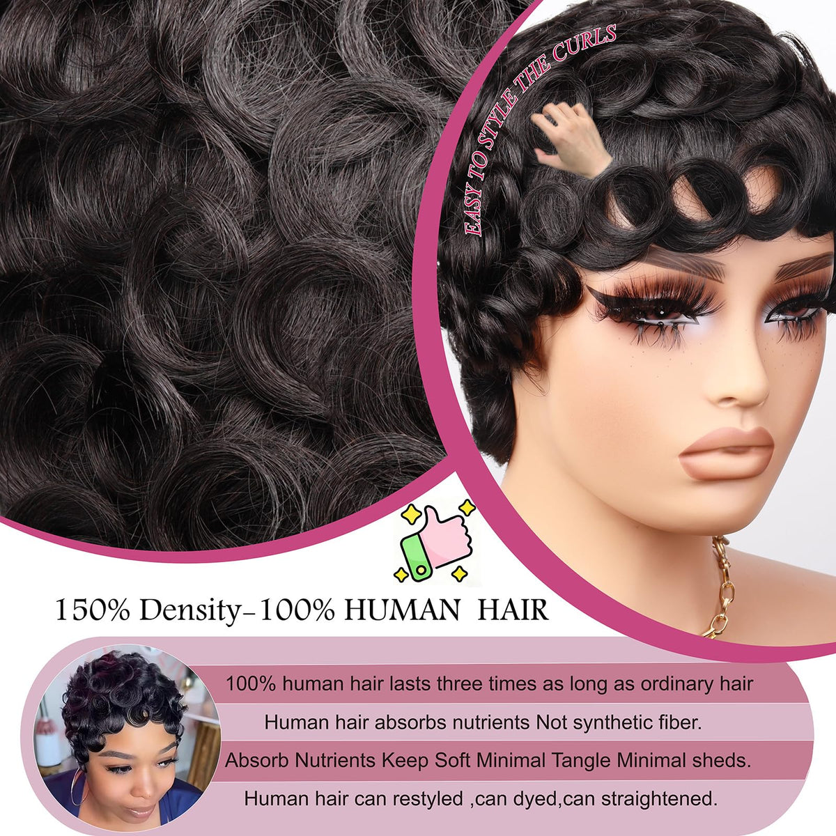 CRYSTALHAIR daily wear pixie cut wig for quick style.
