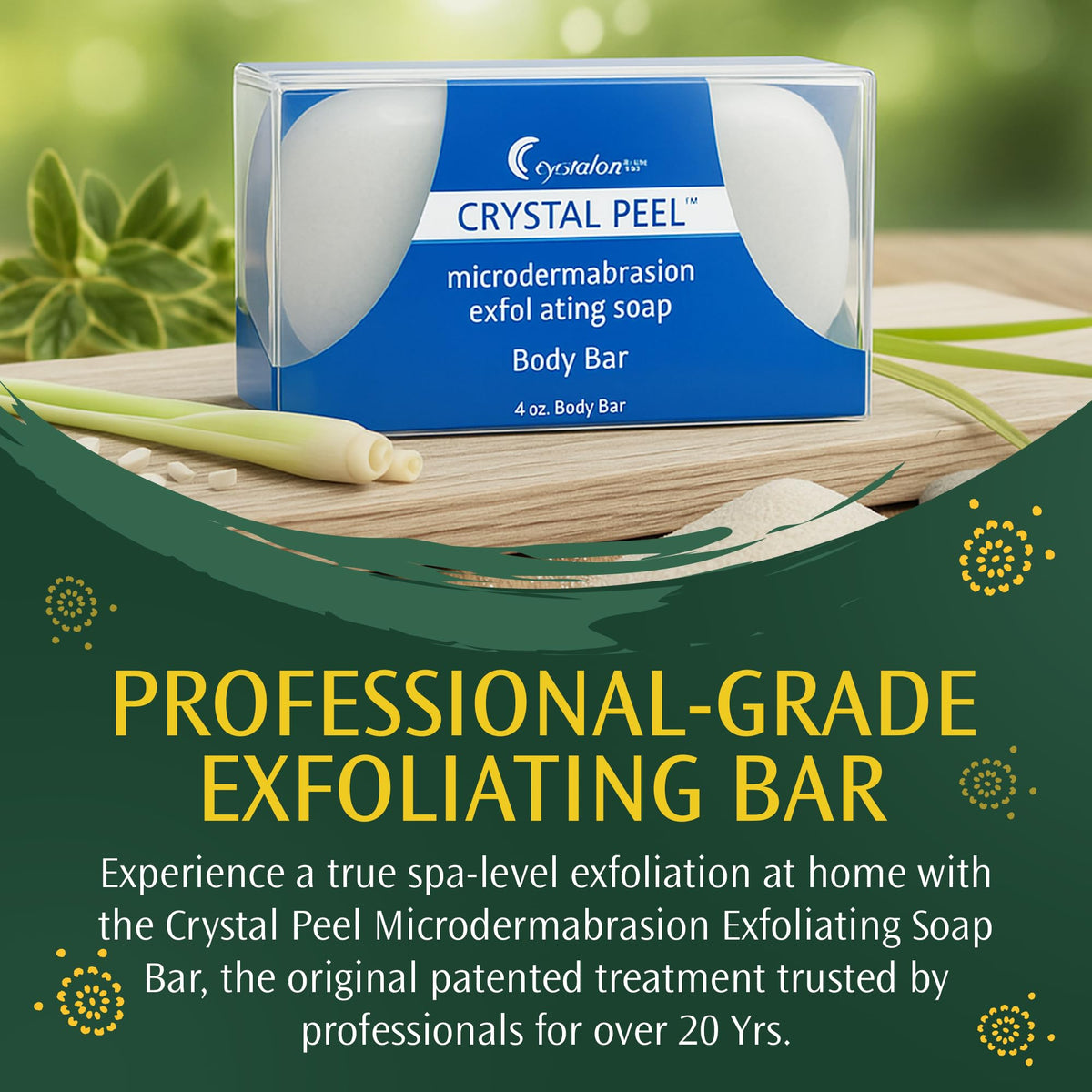 Crystalon Crystal Peel Lemongrass texture close-up demonstrating fine crystals for gentle buffing.