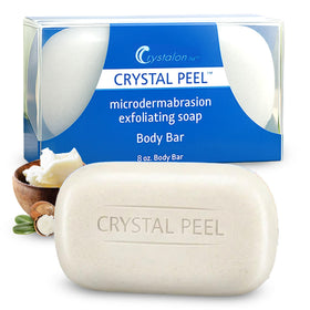 Crystalon Crystal Peel bar in shower closeup showing exfoliating microcrystals for exfoliation