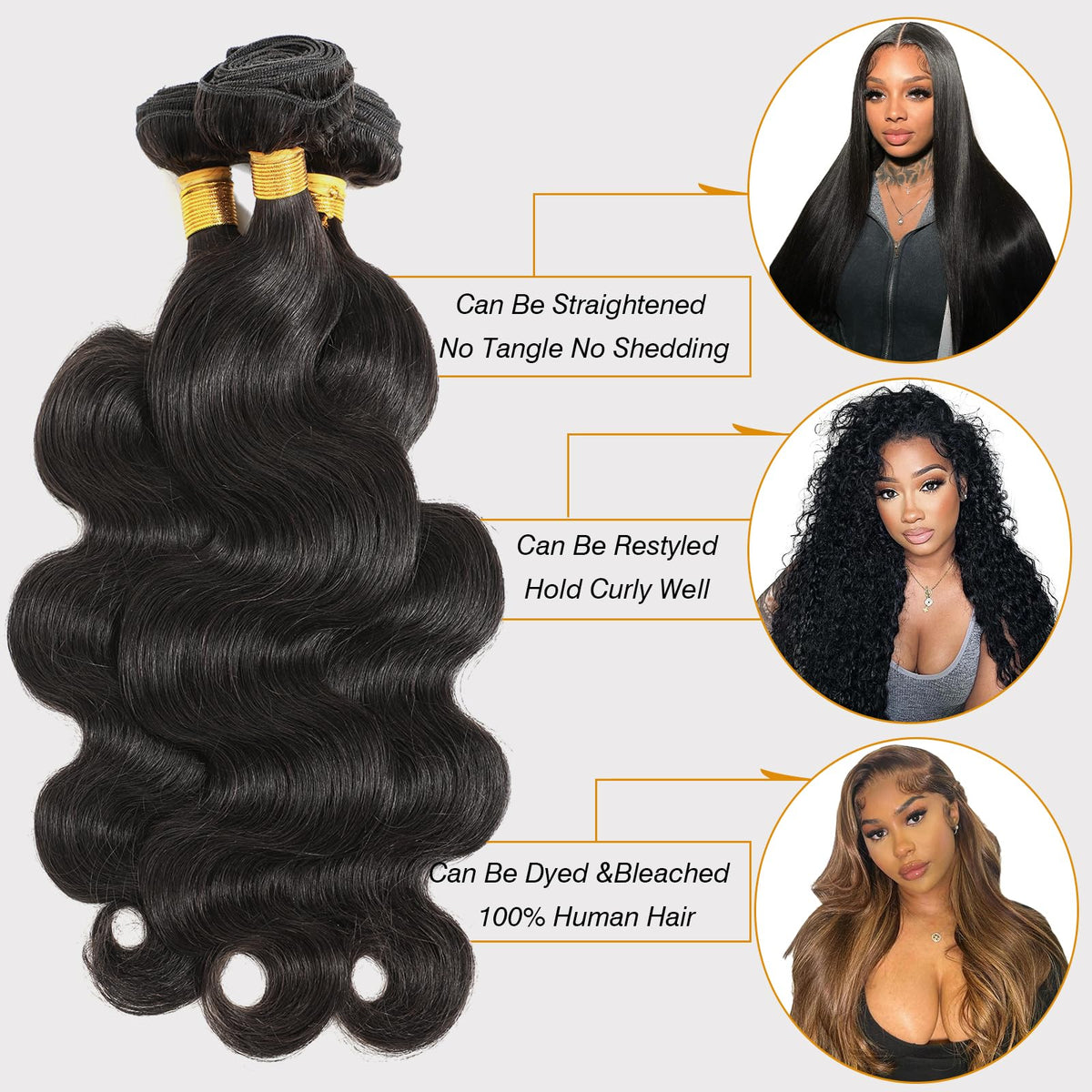 CSCHS 12A double-machine-weft Remy hair resists tangling.