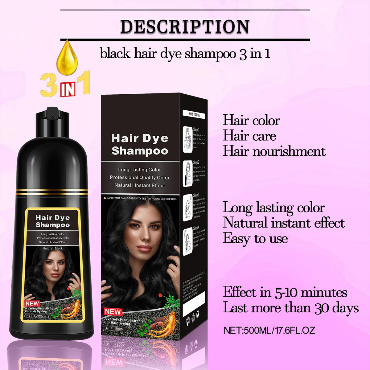 CSFDXD Dark Black Hair Dye Shampoo delivers instant gray coverage in minutes.