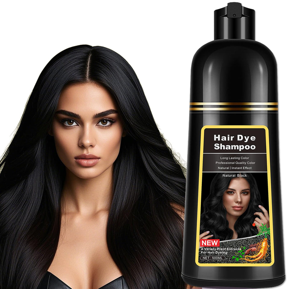 CSFDXD Dark Black Hair Dye Shampoo packaging with sleek bottle and branding.
