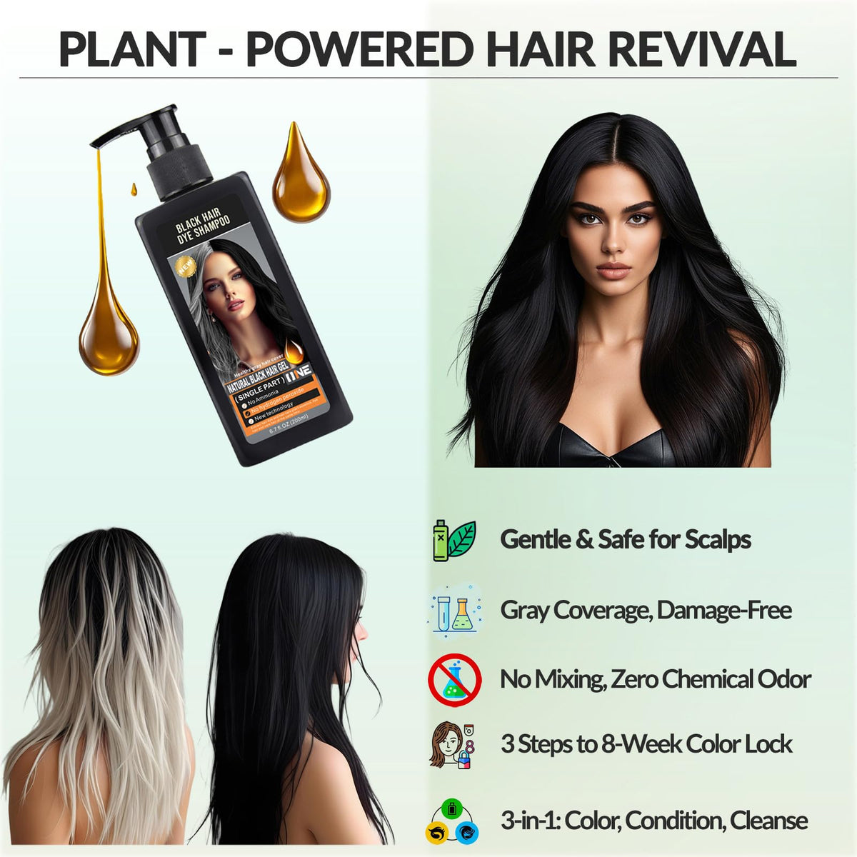CSFDXD shampoo application on dry hair showing easy 25-minute color results
