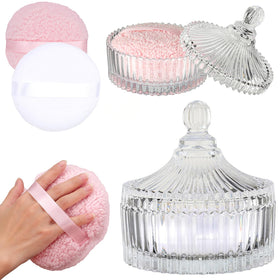 csyls body powder container with diamond-glass jar for elegant vanity storage