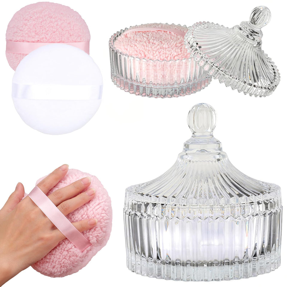 csyls body powder container with diamond-glass jar for elegant vanity storage