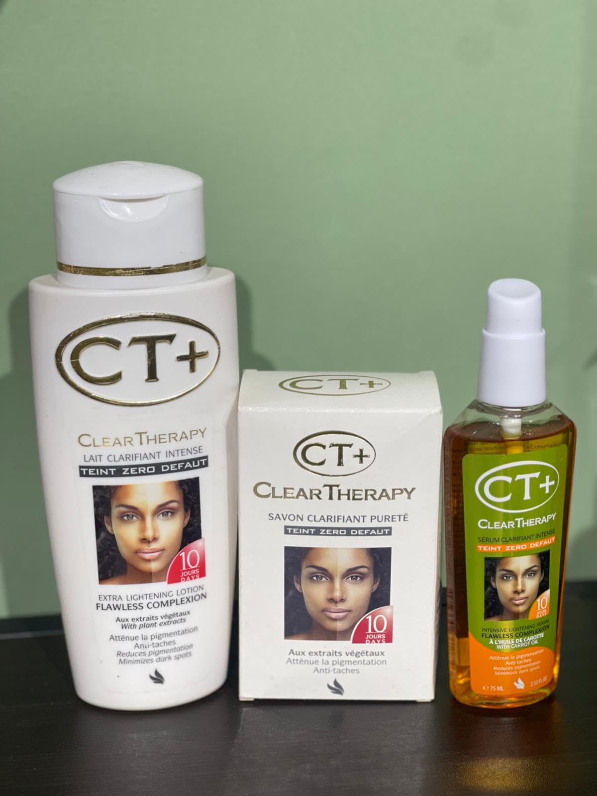 CT+ Clear Therapy three-piece kit laid out in a neat flatlay