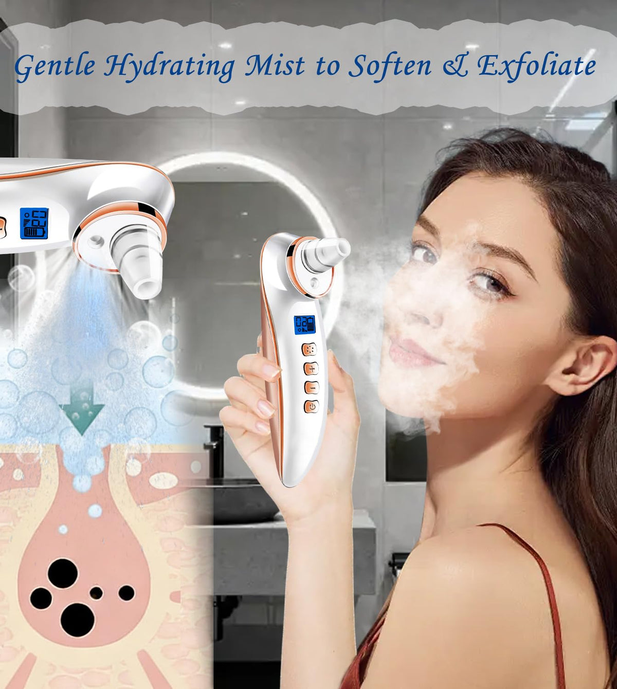 Ctpceept Blackhead Remover Pore Vacuum LED display indicates suction and battery status.