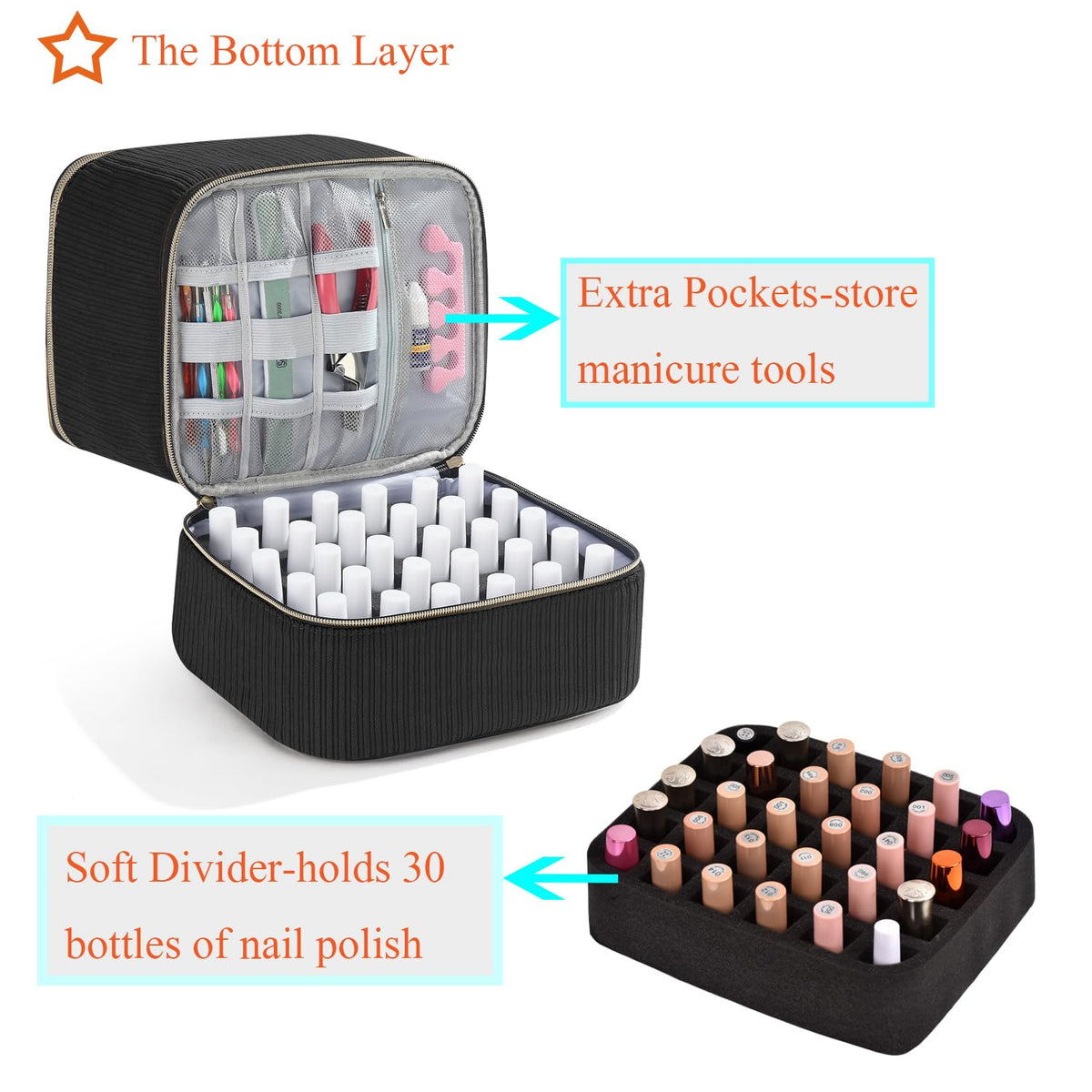 CTWWFS corduroy nail polish lamp case with removable divider for lamp and cord