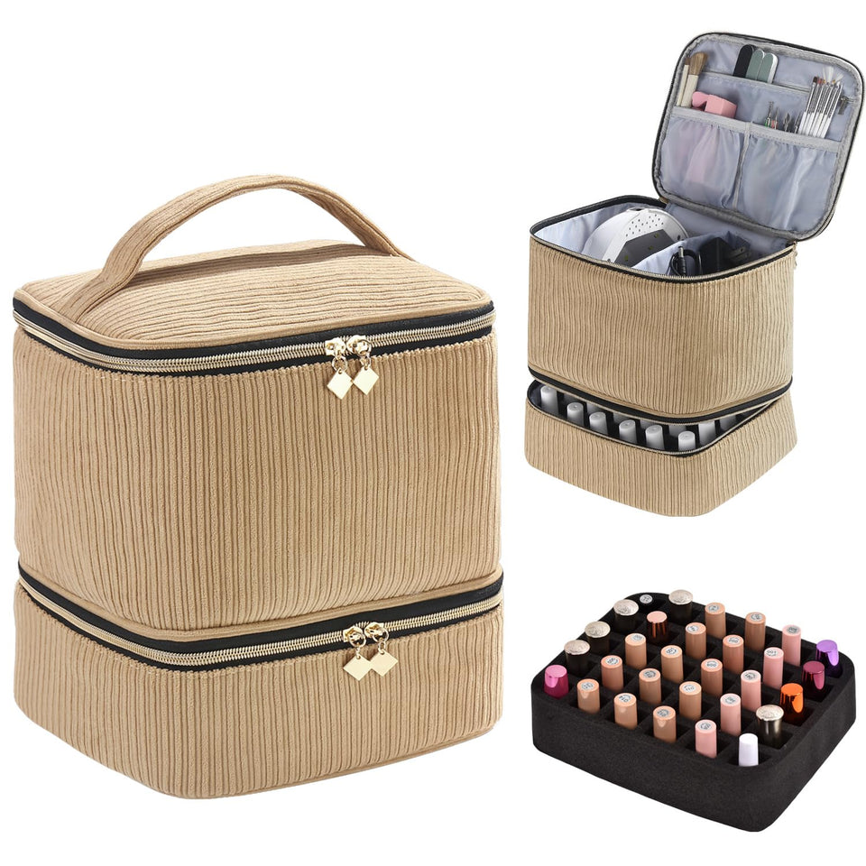 CTWWFS corduroy nail polish organizer and lamp case keeps 30 bottles organized on trips.