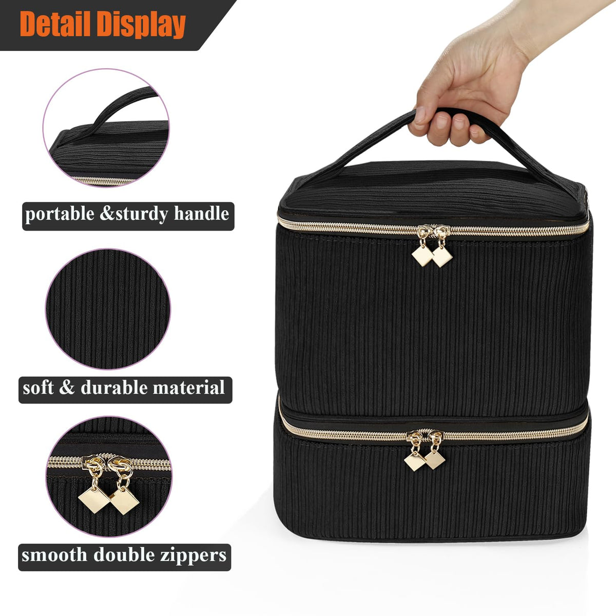 CTWWFS corduroy nail polish organizer three pockets for files and tools
