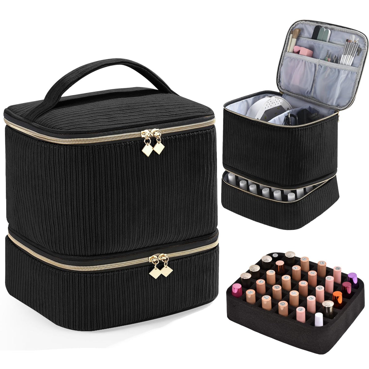 CTWWFS corduroy nail polish organizer top view for easy access and protection