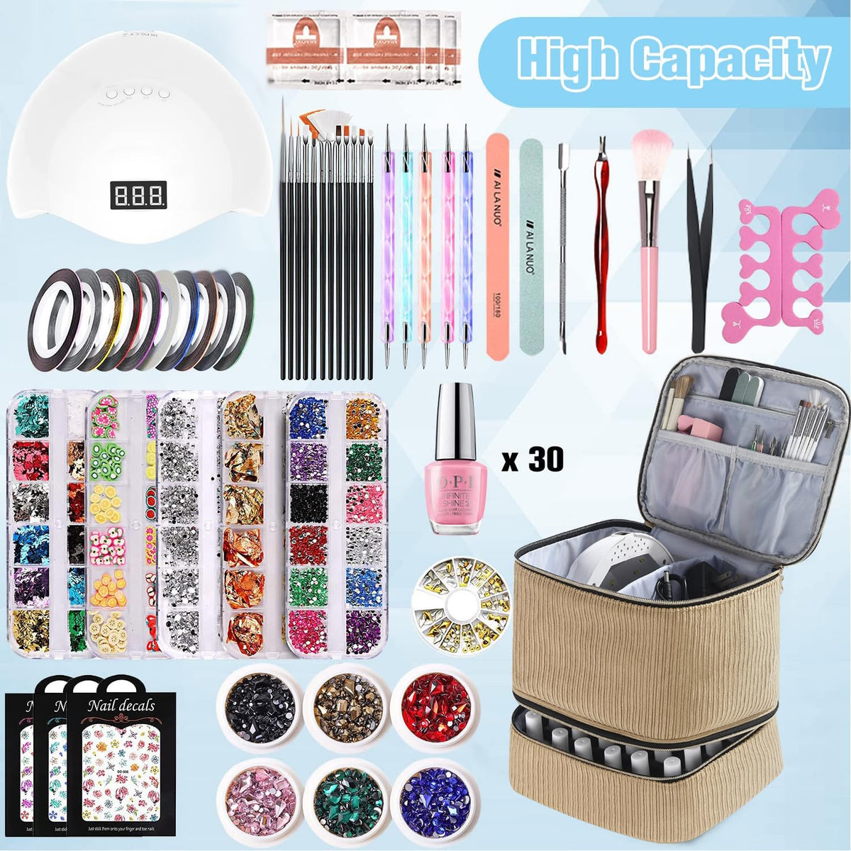 CTWWFS nail kit organizer with double-layer design keeps tools organized and easily accessible.