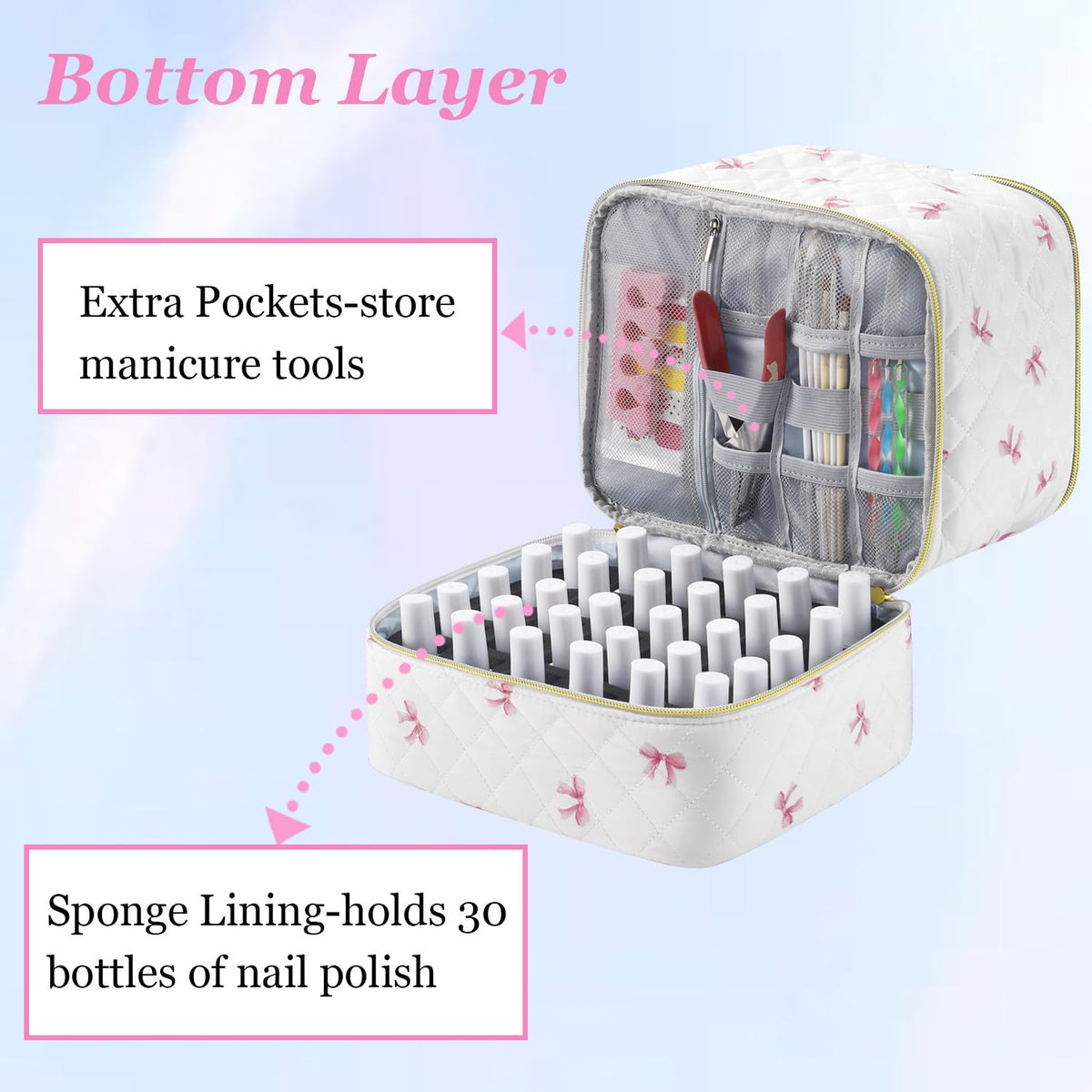 CTWWFS Nail kit organizer with removable foam insert cushions bottles.