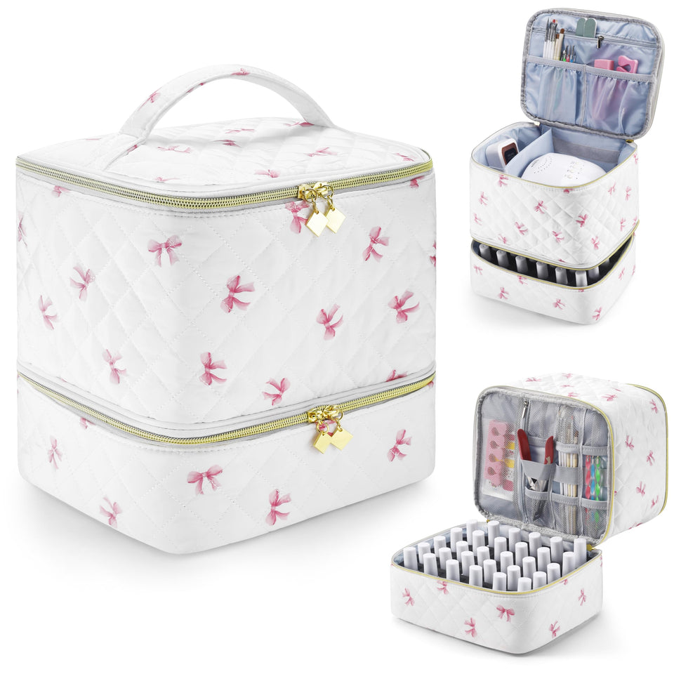 CTWWFS PU Leather Nail Polish Organizer bag keeps bottles neatly organized for travel.