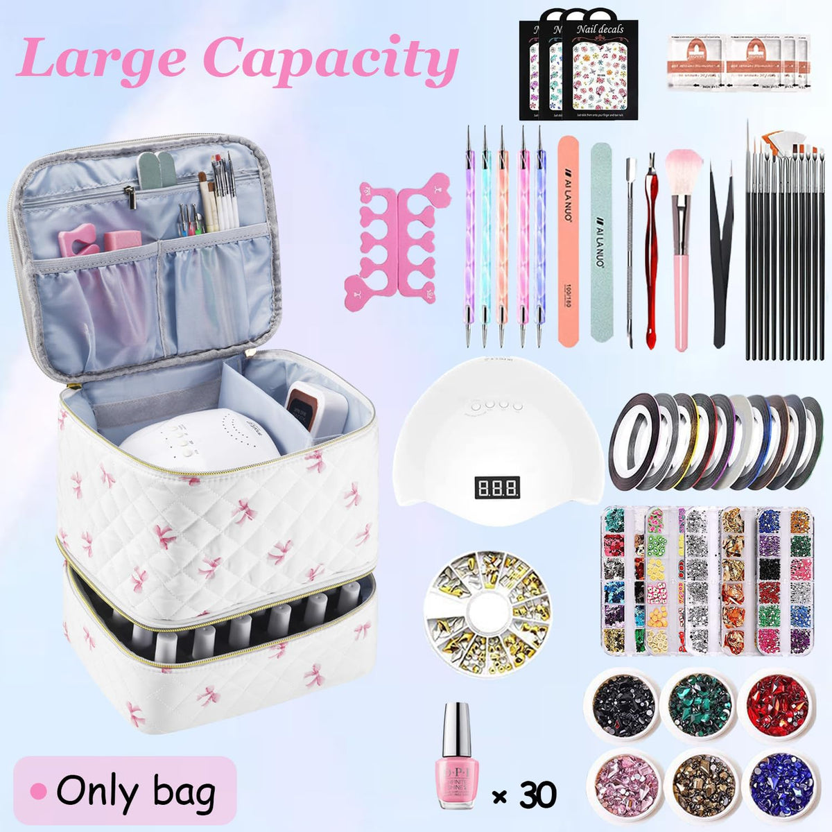 CTWWFS PU Leather Nail Polish Organizer top view shows spacious tool pockets.